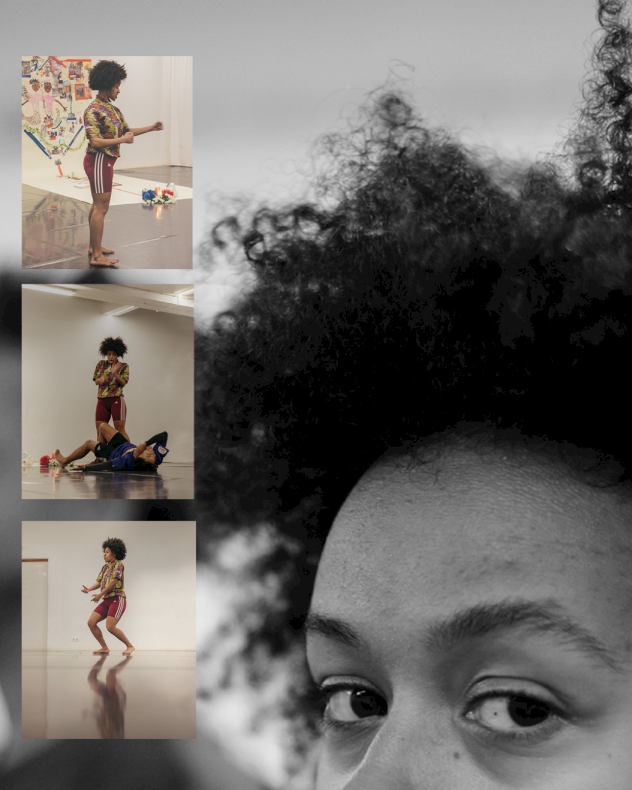 ALKANARA - Uma colagem com várias imagens de uma pessoa com cabelo encaracolado, mostrando diferentes expressões e estilos. - ©Letícia Diniz